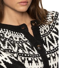 Sanctuary Fairisle Crew Neck Long Sleeves Button Front Cardigan