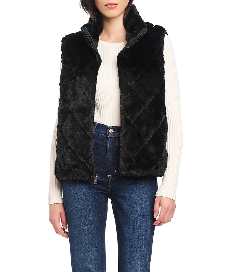 Sanctuary Faux Fur Quilted Stand Collar Zip Front Vest