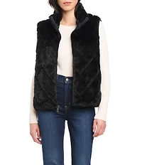 Sanctuary Faux Fur Quilted Stand Collar Zip Front Vest