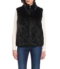 Sanctuary Faux Fur Quilted Stand Collar Zip Front Vest