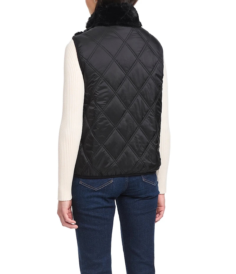 Sanctuary Faux Fur Quilted Stand Collar Zip Front Vest