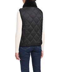 Sanctuary Faux Fur Quilted Stand Collar Zip Front Vest