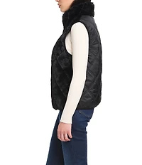 Sanctuary Faux Fur Quilted Stand Collar Zip Front Vest