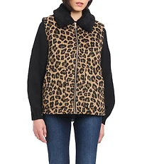 Sanctuary Faux Wool Leopard Print Sherpa Collar Patch Pocket Zip Front Vest