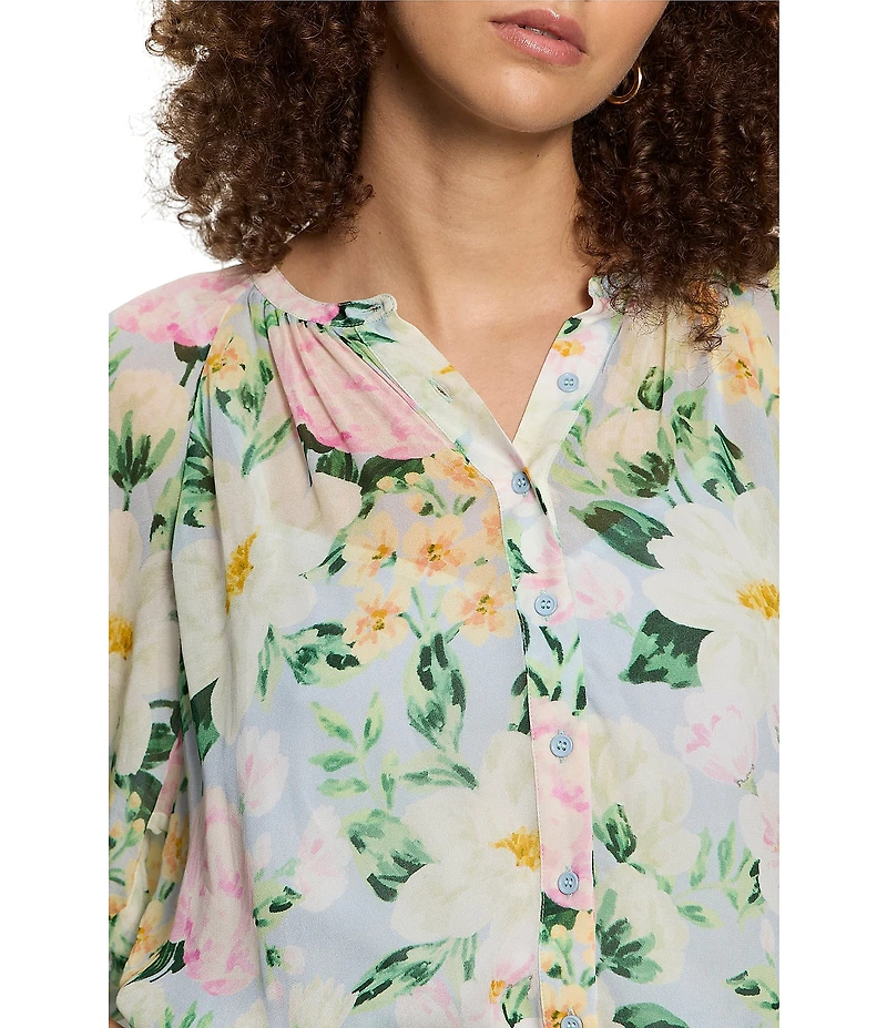 Sanctuary Favorite Girl Button Front Split Neck Short Sleeve Top