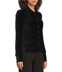Sanctuary Fitted Collard Button Down Long Sleeve Velvet Top