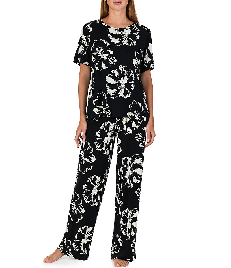 Sanctuary Floral Print Dolman Sleeve Round Neck Jersey Knit Pant Pajama Set