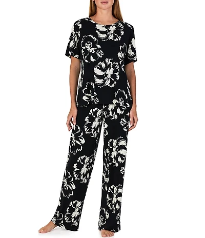 Sanctuary Floral Print Dolman Sleeve Round Neck Jersey Knit Pant Pajama Set