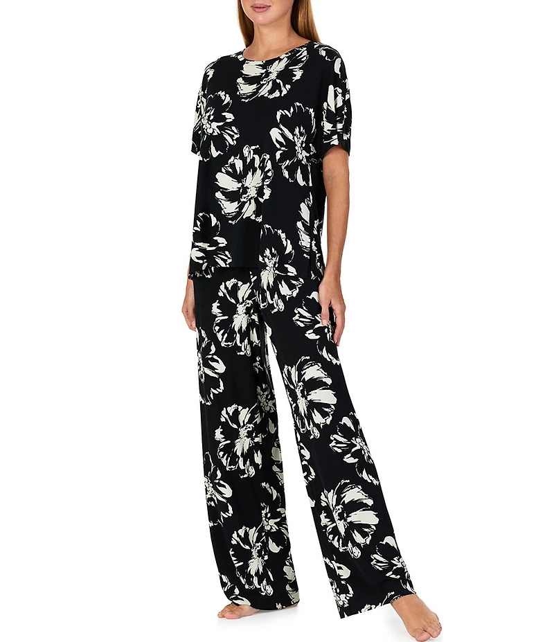 Sanctuary Floral Print Dolman Sleeve Round Neck Jersey Knit Pant Pajama Set