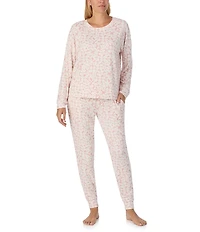 Sanctuary Floral Print Long Sleeve Round Neck Knit Jogger Long Pajama Set