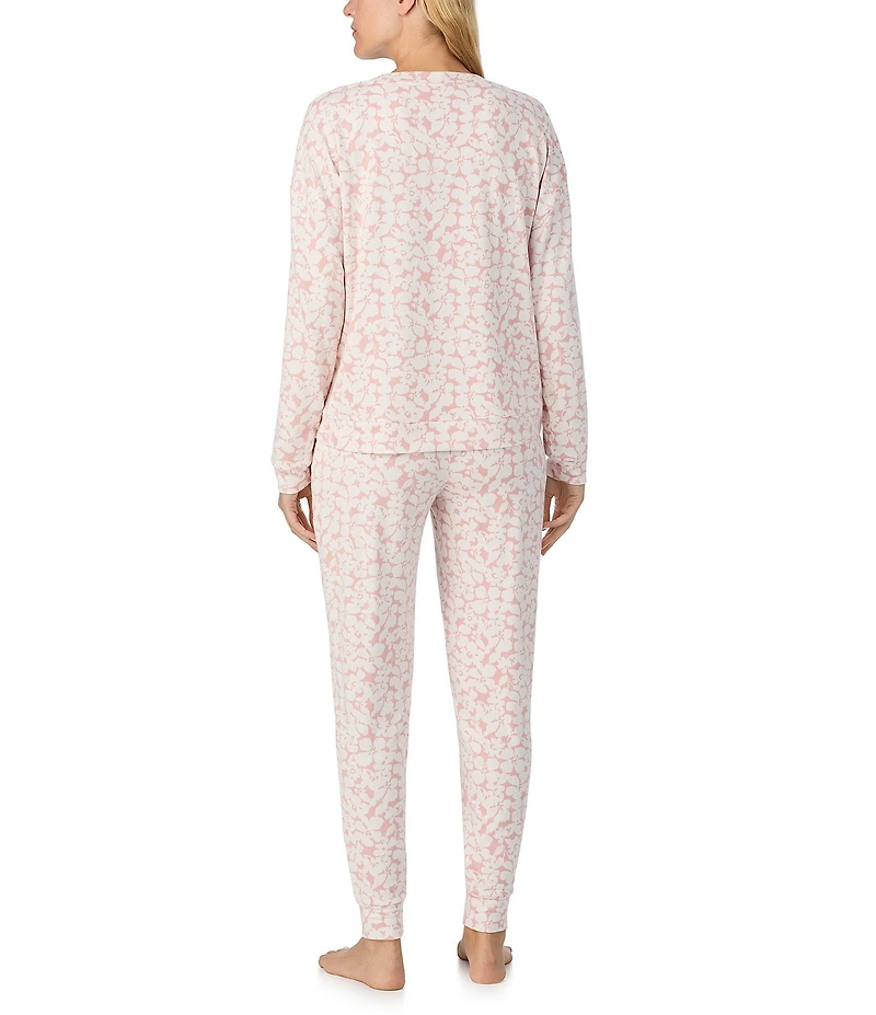 Sanctuary Floral Print Long Sleeve Round Neck Knit Jogger Long Pajama Set