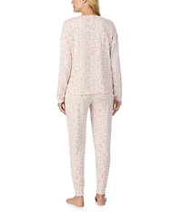 Sanctuary Floral Print Long Sleeve Round Neck Knit Jogger Long Pajama Set