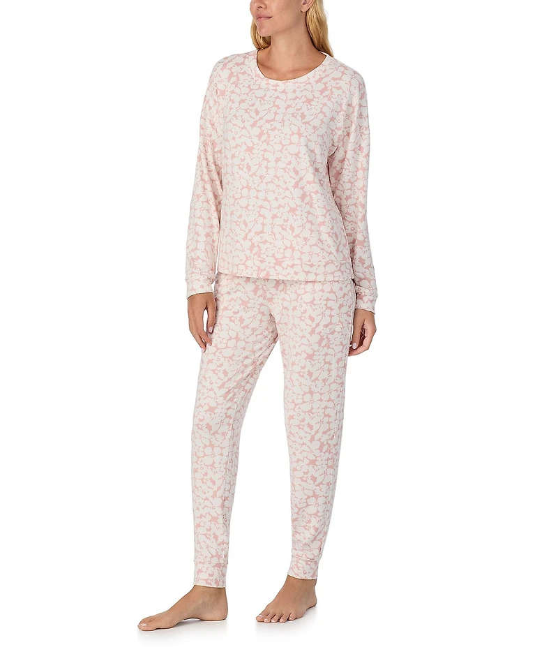 Sanctuary Floral Print Long Sleeve Round Neck Knit Jogger Long Pajama Set