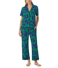 Sanctuary Floral Print Short Sleeve Notch Collar Knit Cropped Pajama Set
