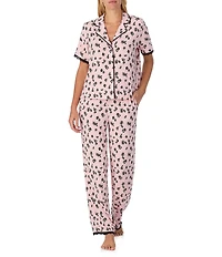 Sanctuary Floral Print Short Sleeve Notch Collar Knit Long Pajama Set