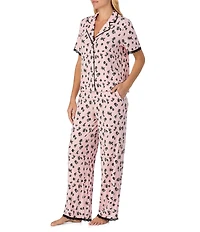 Sanctuary Floral Print Short Sleeve Notch Collar Knit Long Pajama Set