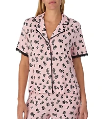 Sanctuary Floral Print Short Sleeve Notch Collar Knit Long Pajama Set