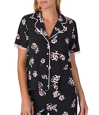 Sanctuary Floral Print Short Sleeve Notch Collar Knit Long Pajama Set