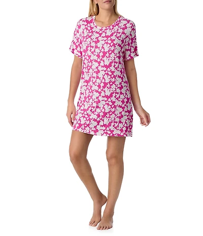 Sanctuary Floral Print Short Sleeve Round Knit Sleepshirt