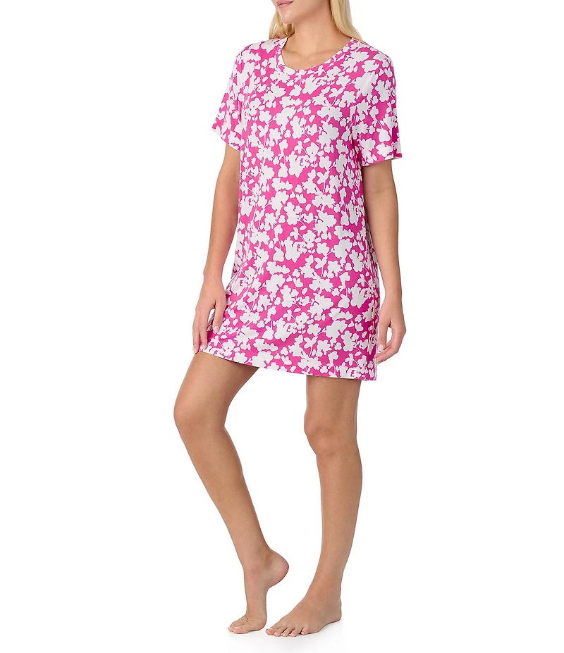 Sanctuary Floral Print Short Sleeve Round Knit Sleepshirt