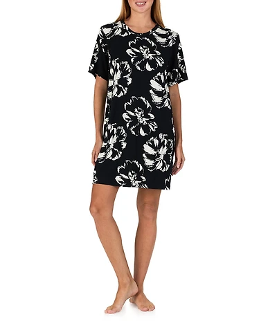 Sanctuary Floral Print Short Sleeve Round Neck Jersey Knit Sleepshirt
