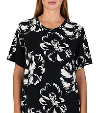 Sanctuary Floral Print Short Sleeve Round Neck Jersey Knit Sleepshirt