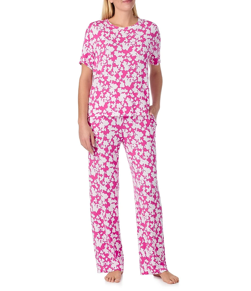 Sanctuary Floral Print Short Sleeve Round Neck Knit Long Lounge Sleep Set