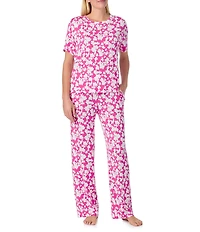 Sanctuary Floral Print Short Sleeve Round Neck Knit Long Lounge Sleep Set