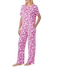 Sanctuary Floral Print Short Sleeve Round Neck Knit Long Lounge Sleep Set