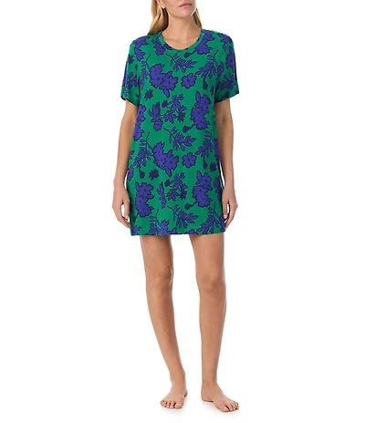Sanctuary Floral Print Short Sleeve Round Neck Knit Sleepshirt