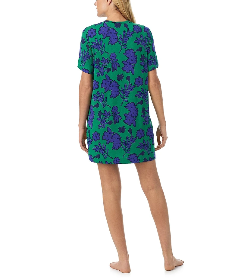 Sanctuary Floral Print Short Sleeve Round Neck Knit Sleepshirt
