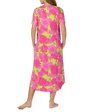 Sanctuary Floral Print Short Sleeve V-Neck Knit Long Sleepshirt