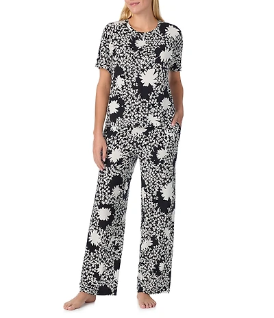 Sanctuary Floral Short Sleeve Round Neck Knit Long Lounge Sleep Set