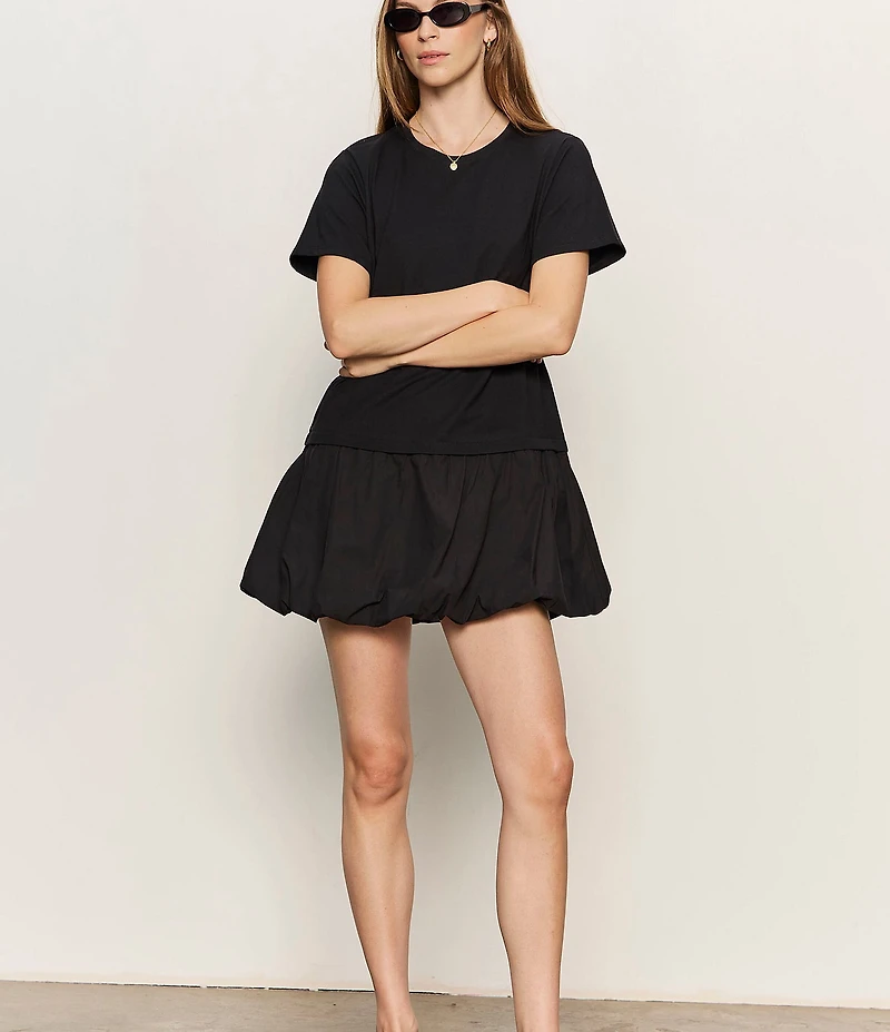 Sanctuary For Keeps Crew Neck Short Sleeve Bubble Hem Mini T-Shirt Dress