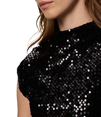 Sanctuary Funnel Neck Sleeveless Sequin Stretch Velvet Top