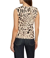 Sanctuary Fuzzy Leopard Print Texture Knit Crew Neck Sleeveless Cami Sweater Top