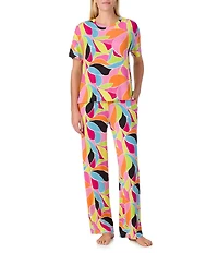 Sanctuary Geo Print Short Sleeve Round Neck Knit Long Lounge Sleep Set