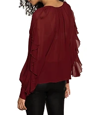 Sanctuary Harmony V-Neck Button Front Ruffle Long Sleeve Georgette Blouse
