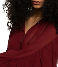 Sanctuary Harmony V-Neck Button Front Ruffle Long Sleeve Georgette Blouse