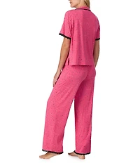 Sanctuary Heart Print Short Sleeve Notch Collar Knit Long Pajama Set