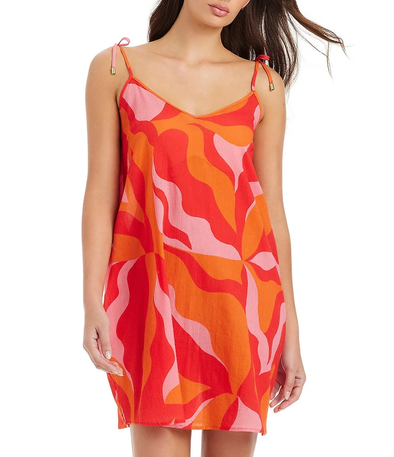 Sanctuary Heat Wave V-Neck Tie Straps Boxy Fit Swim Cover-Up Dress