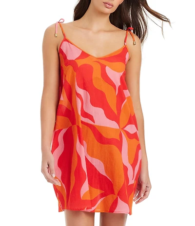 Sanctuary Heat Wave V-Neck Tie Straps Boxy Fit Swim Cover-Up Dress