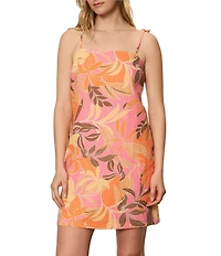 Sanctuary Hideaway Linen Tropical Printed Square Neck Sleeveless Tie Strap Mini Shift Dress