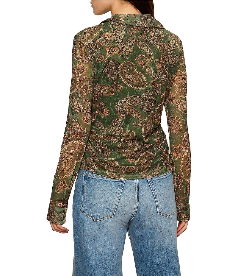 Sanctuary Juno Paisley Printed Spread Collar Button Front Mesh Top