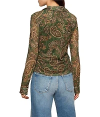 Sanctuary Juno Paisley Printed Spread Collar Button Front Mesh Top