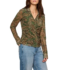 Sanctuary Juno Paisley Printed Spread Collar Button Front Mesh Top