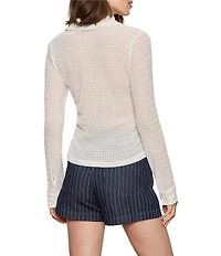 Sanctuary Juno Textured Spread Collar Long Sleeve Button Front Knit Top
