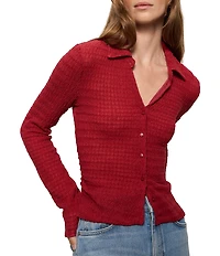Sanctuary Juno Textured Spread Collar Long Sleeve Button Front Knit Top