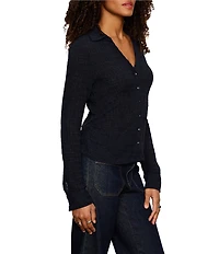 Sanctuary Juno Textured Spread Collar Long Sleeve Button Front Knit Top