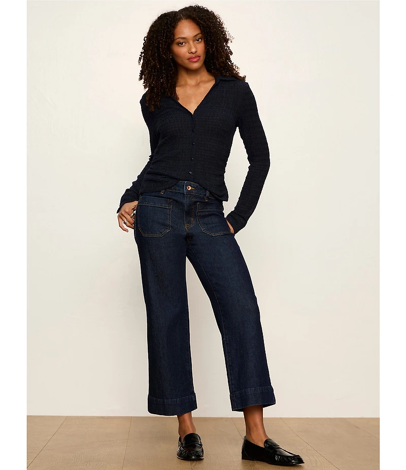Sanctuary Juno Textured Spread Collar Long Sleeve Button Front Knit Top